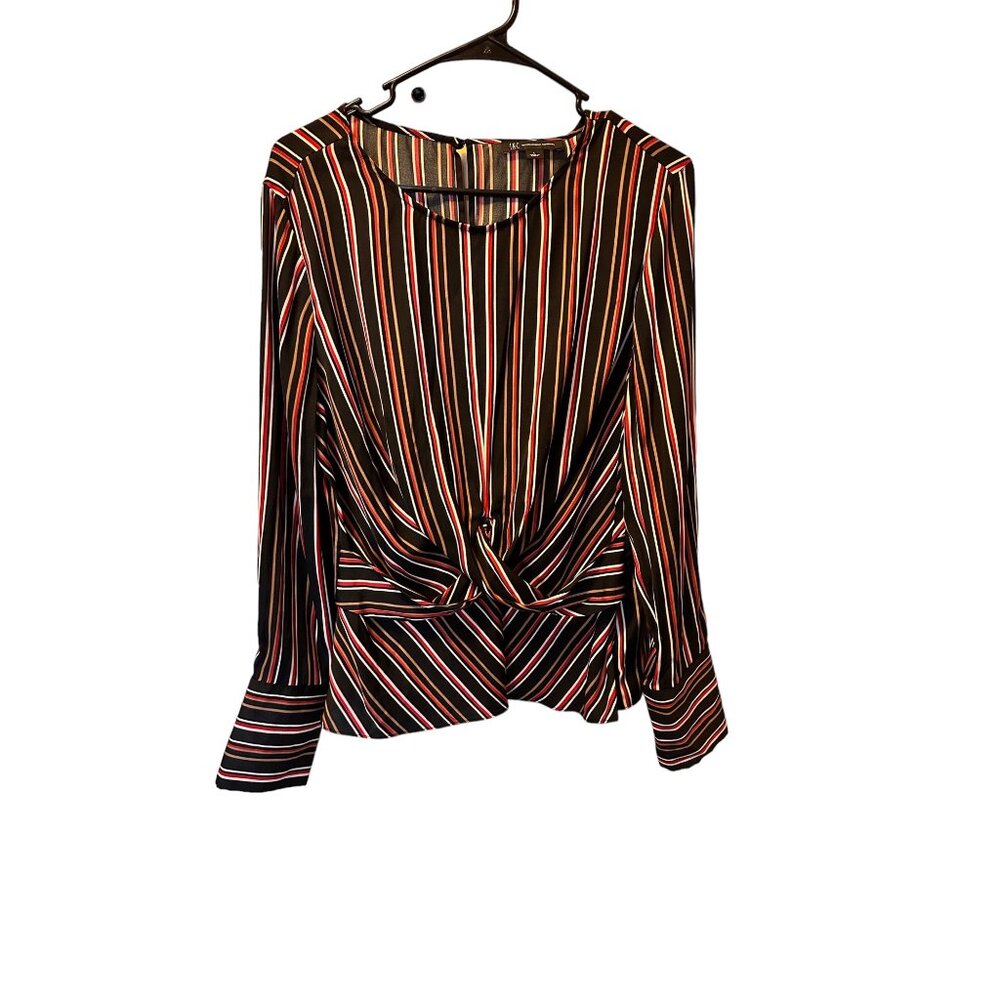 🍒 2/$20 🍒 INC Long Sleeve Striped Business Casual Blouse Knot Front sz L